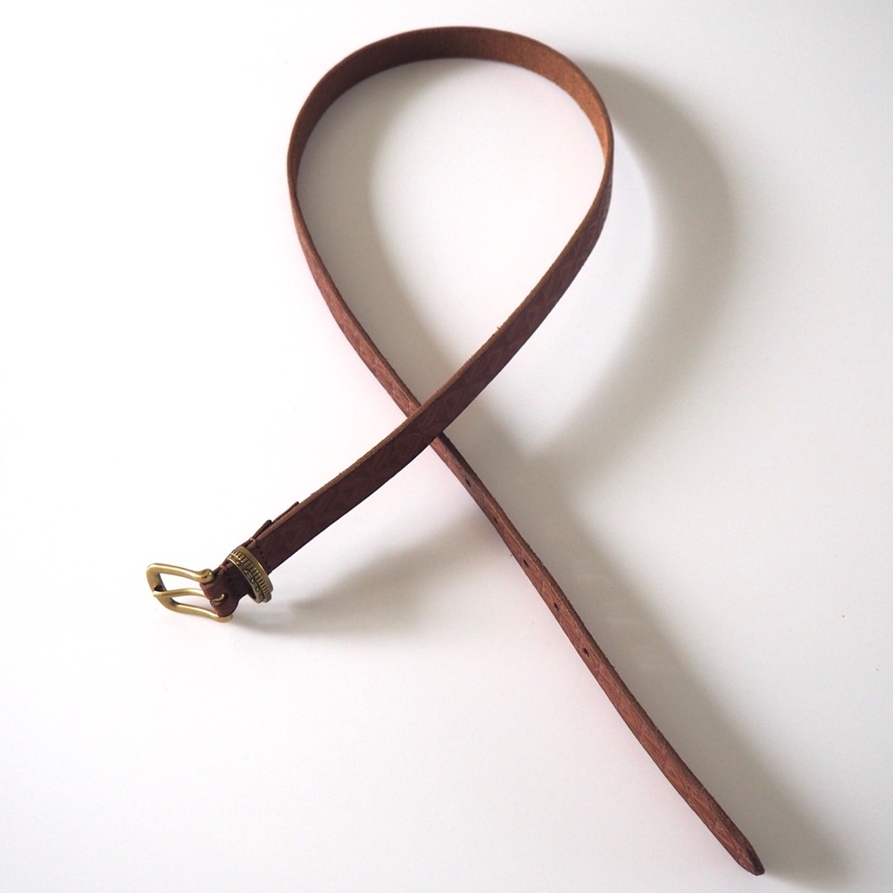 Brown leather and brass belt